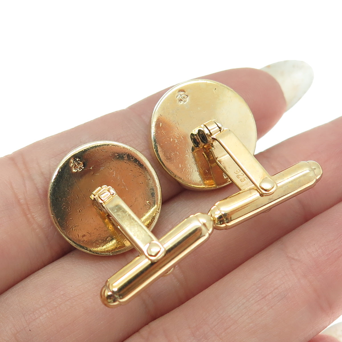 925 Sterling Silver Gold Plated Real Black Onyx Gemstone Cufflinks