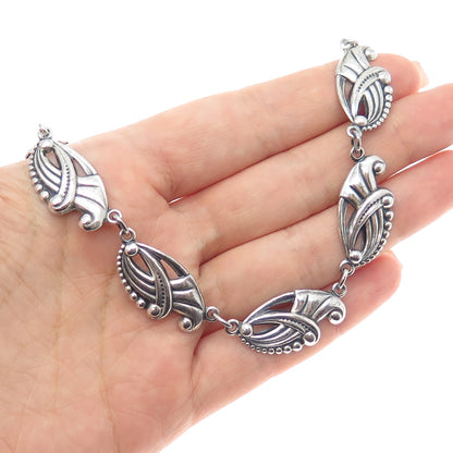 DANECRAFT Sterling Silver Antique Art Deco Floral Oxidized Chain Necklace 16"