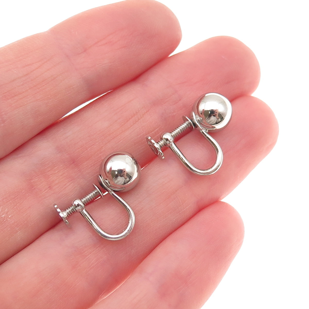 925 Sterling Silver Vintage Ball Bead Screw Back Earrings