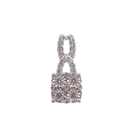 925 Sterling Silver Round-Cut Shaped C Z Diamond-Cut Lock Mini Slide Pendant