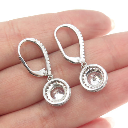 925 Sterling Silver Round-Cut Shaped C Z Dangling Earrings