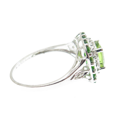 CHUCK CLEMENCY 925 Sterling Silver Real Diamond & Peridot Gem Ring Size 10.25