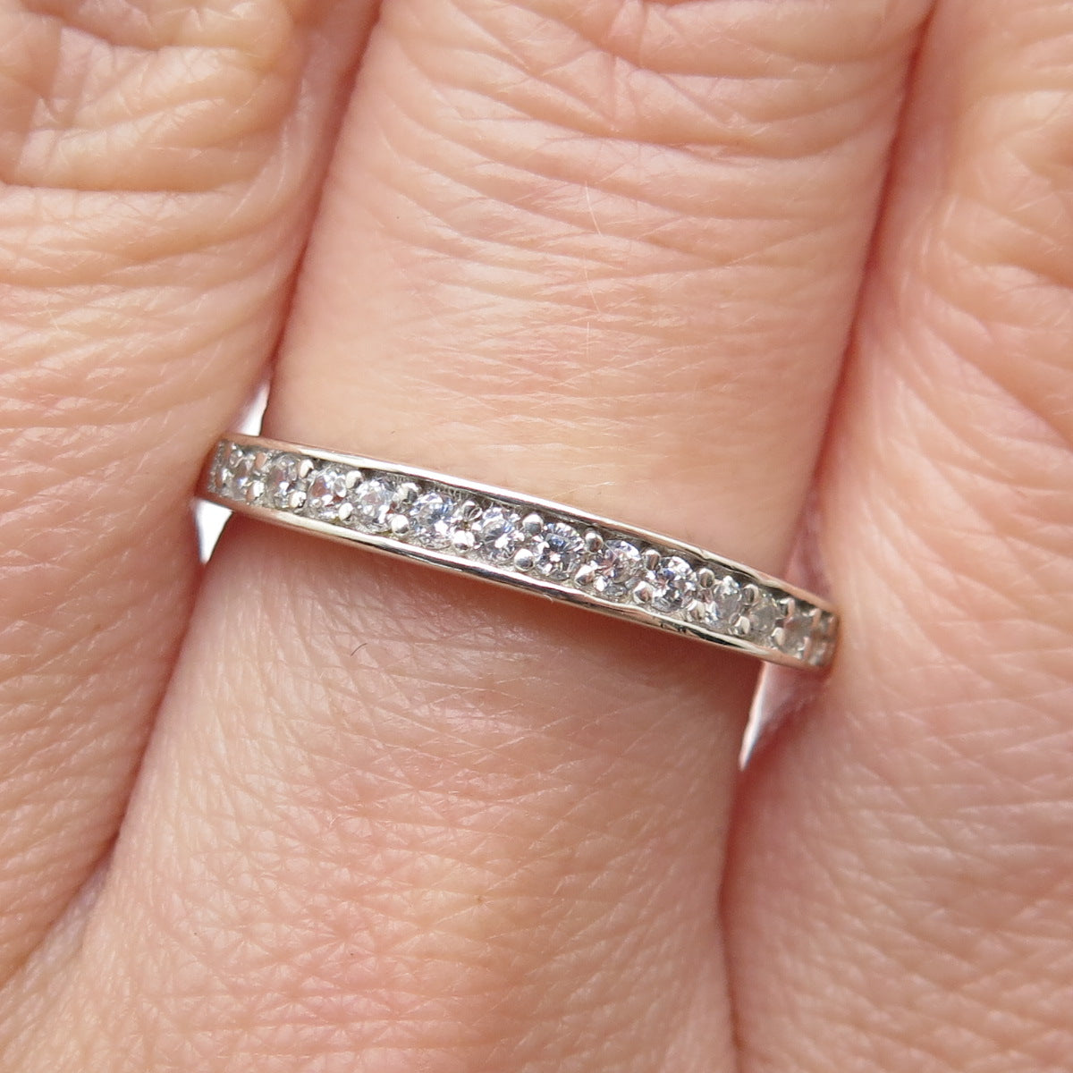 925 Sterling Silver Round-Cut C Z Half Eternity Stackable Band Ring Size 7