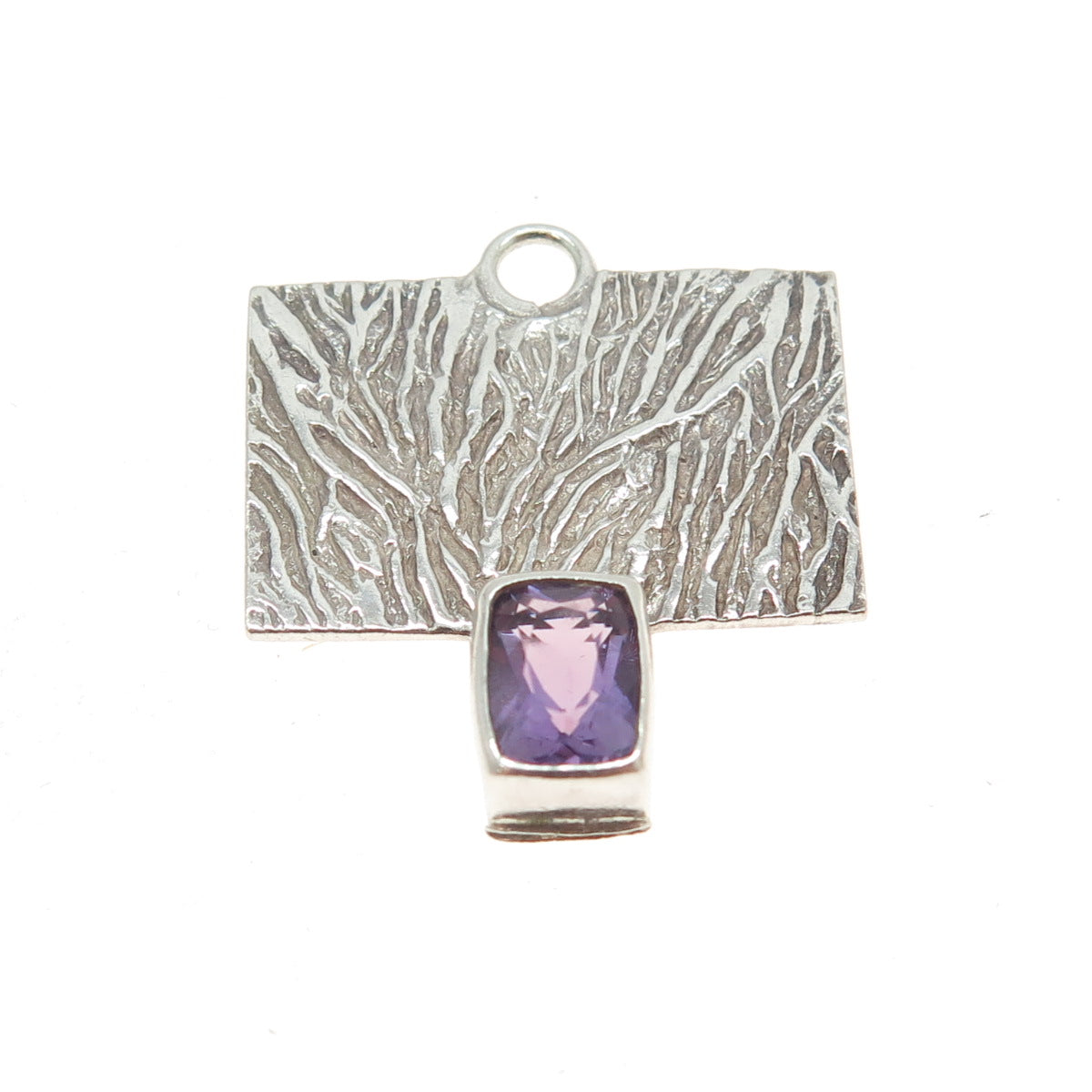 925 Sterling Silver Vintage Real Amethyst Modernist Pendant