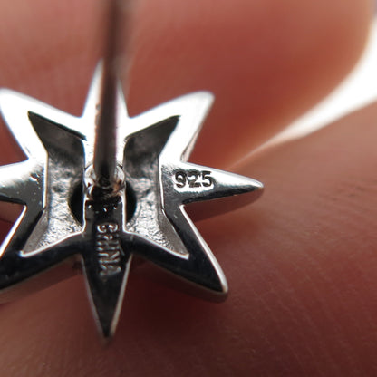 925 Sterling Silver Real Round-Cut Black Spinel Sun Stud Earrings