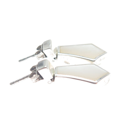 925 Sterling Silver Vintage Real Mother-of-Pearl Modernist Dangle Earrings