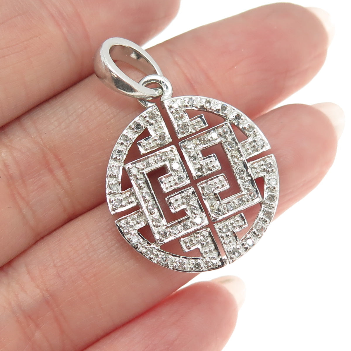 925 Sterling Silver Real Round-Cut Diamond "CC" Maze Round Pendant