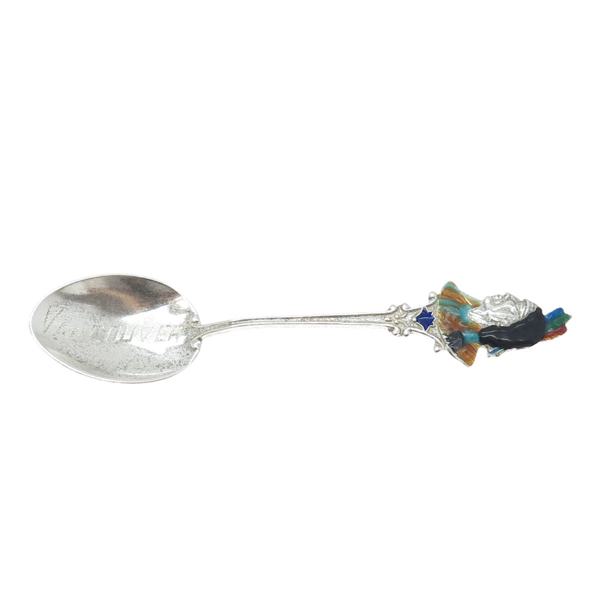 C LAMOND FILS Sterling Antique Enamel Vancouver Canada Indian Chief Coffee Spoon