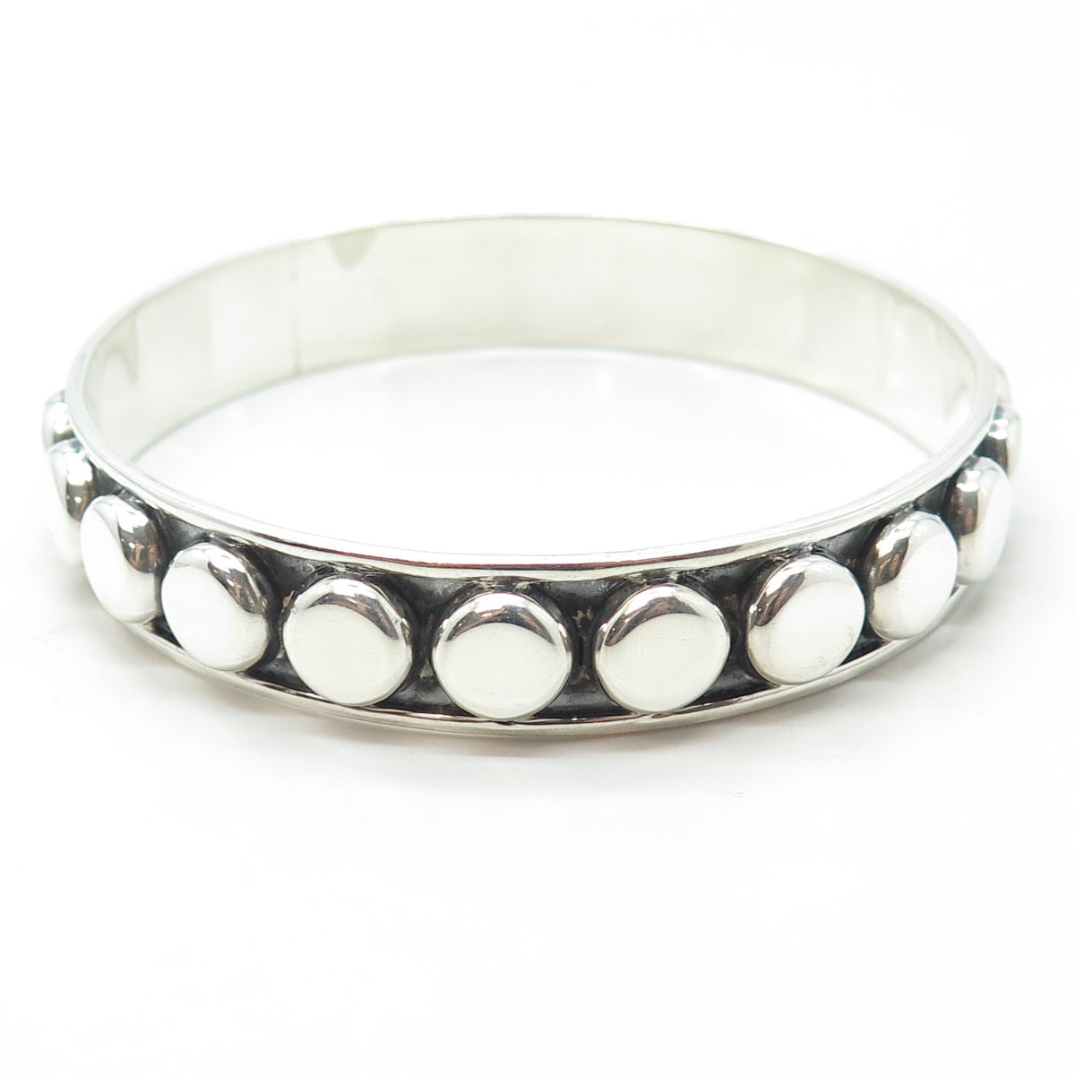 925 Sterling Silver Vintage Mexico All Around Disc Dotted Bangle Bracelet 8.25"