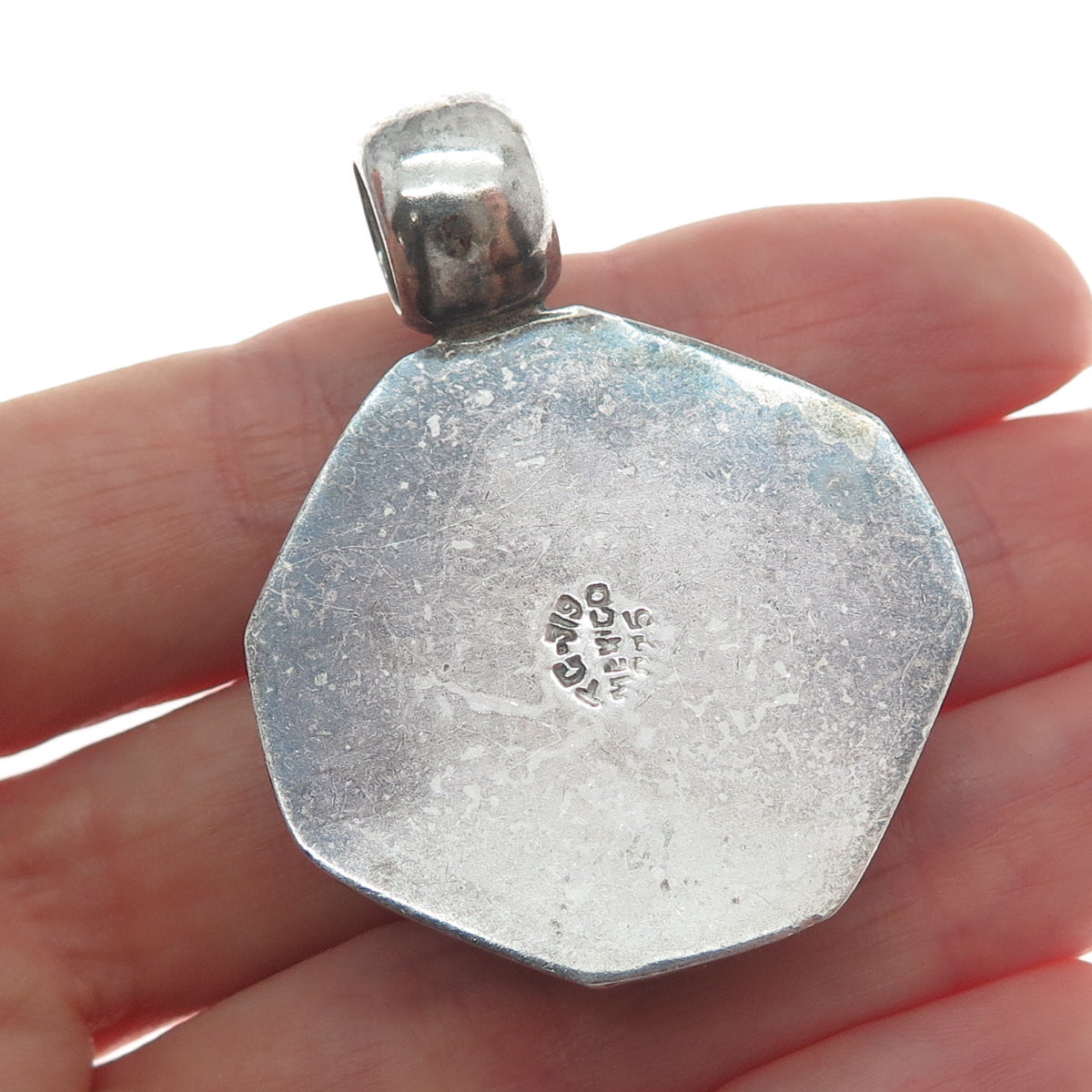925 Sterling Silver Vintage Mexico Real Lone Mountain Turquoise Oxidized Pendant