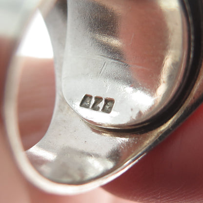 925 Sterling Silver Vintage Real Malachite Gem Modernist Statement Ring Size 6.5