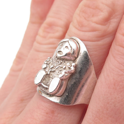 Old Pawn 925 Sterling Silver Vintage Southwestern Kachina Doll Ring Size 10.75