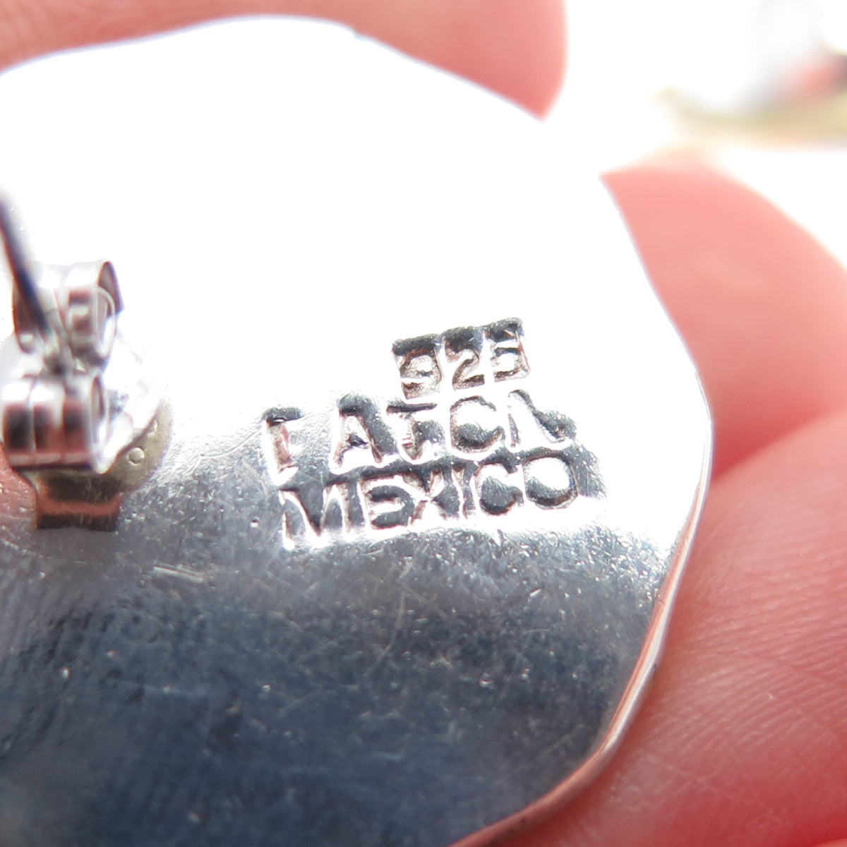 LATON Sterling Silver 2-Tone Vintage Mexico Modernist Flower Oxidized Earrings