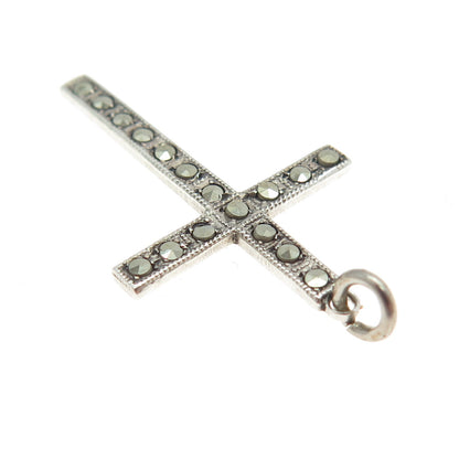 THEDA Sterling Silver Antique Art Deco Real Marcasite Cross Religious Pendant