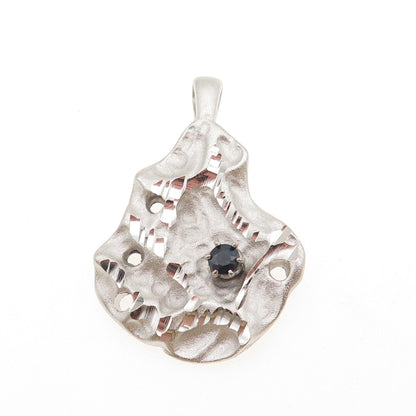 925 Sterling Silver Vintage Real Round-Cut Sapphire Modernist Pendant