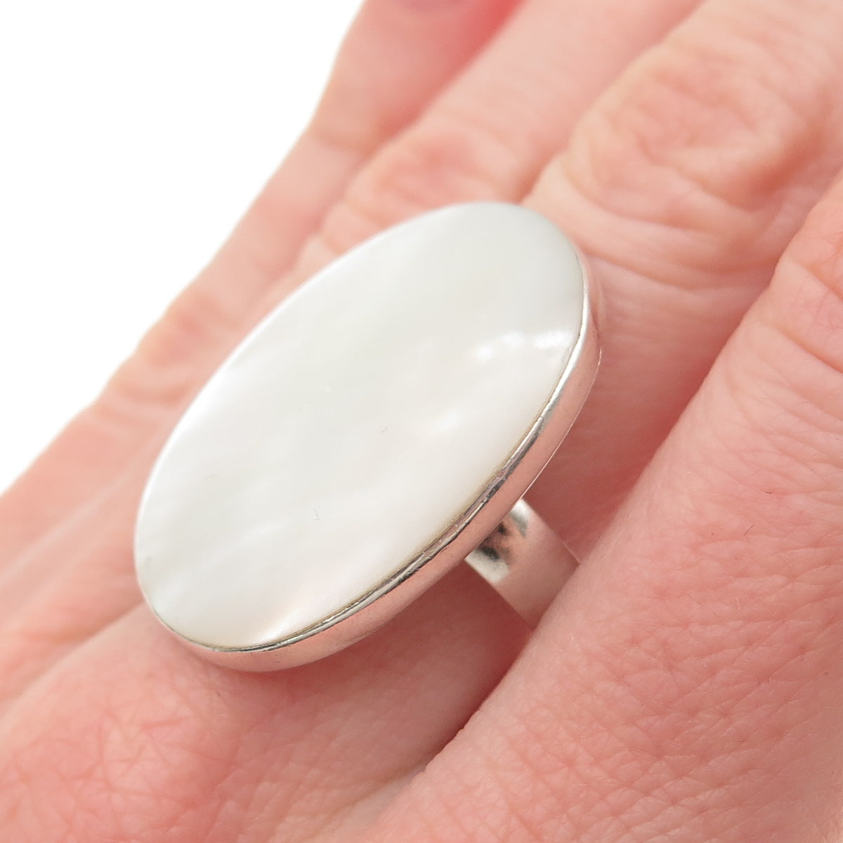 ANNIKA WITT 925 Sterling Silver Vintage Real MOP Modernist Statement Ring Size 9