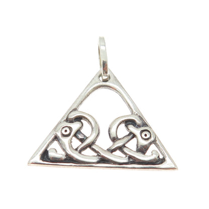 925 Sterling Silver Vintage Celtic Snake Knot Triangle Pendant