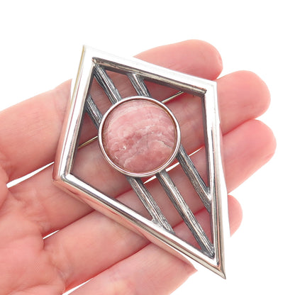 925 Sterling Silver Vintage Real Rhodochrosite Modernist Pin Brooch / Pendant