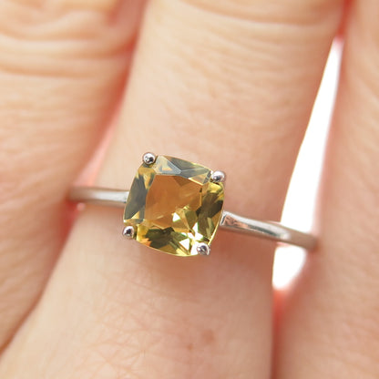 DAZZLERS 925 Sterling Silver Cushion-Cut Nano Citrine Ring Size 8