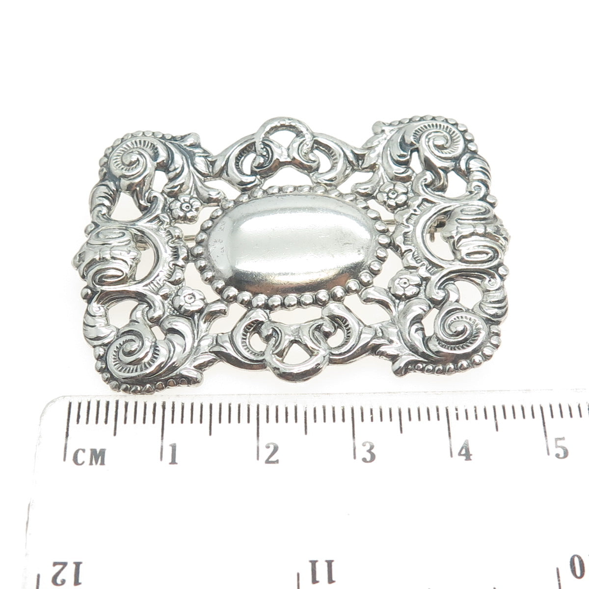 MICHELE 925 Sterling Silver Antique Art Deco Repousse Orante Pin Brooch