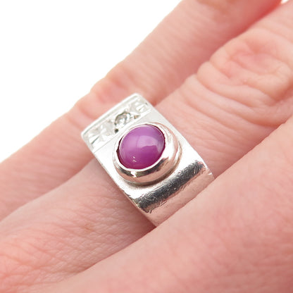 925 Sterling Silver Antique Art Deco Real Diamond & Star Ruby Ring Size 5.5