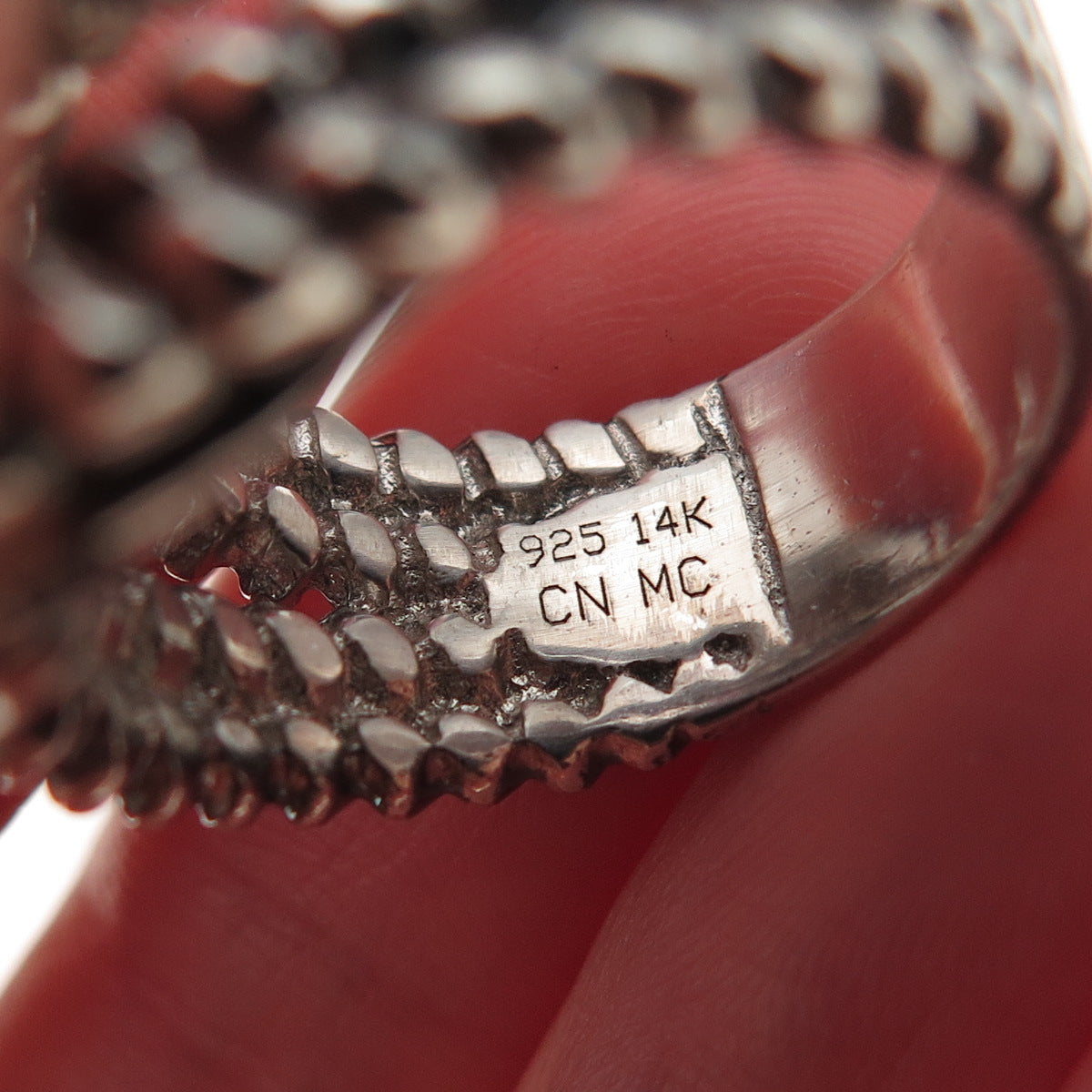 925 Sterling Silver 14K Gold Vintage Interlocked Knot Oxidized Ring Size 7.5