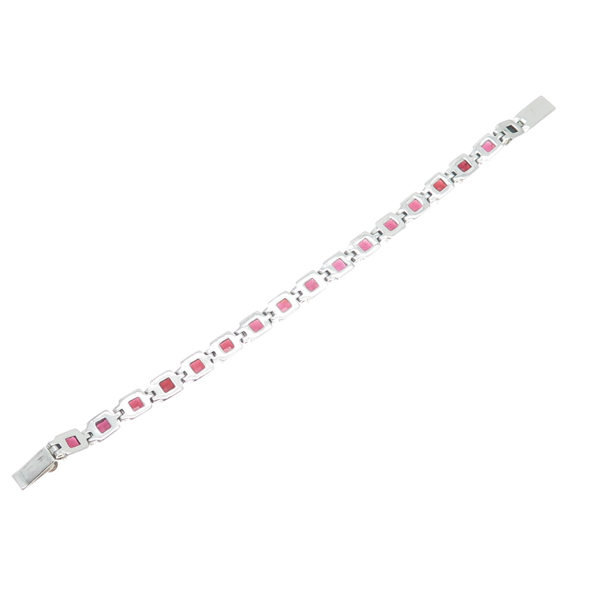 925 Sterling Silver Vintage Real Tourmaline Square Link Bracelet 7.5"