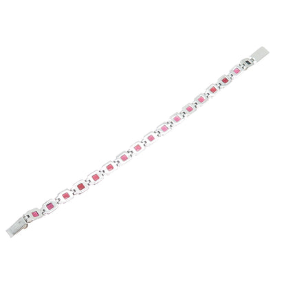 925 Sterling Silver Vintage Real Tourmaline Square Link Bracelet 7.5"