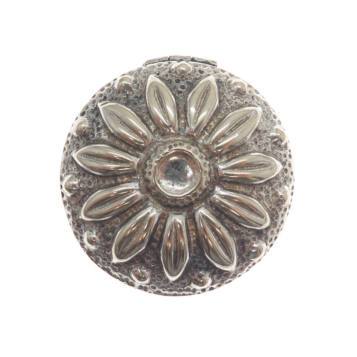 ALPACA Silver-Tone Vintage Mexico Daisy Flower Pill / Snuff Box