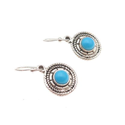 925 Sterling Silver Vintage Real Turquoise Oxidized Dangle Earrings