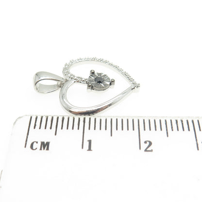 HAN 925 Sterling Silver Real Round-Cut White & Black Diamond Heart Pendant
