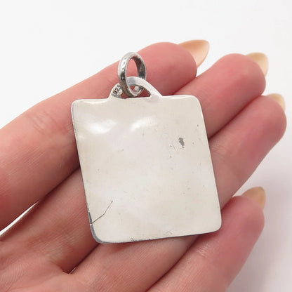925 Sterling Silver Vintage Boy Square Pendant