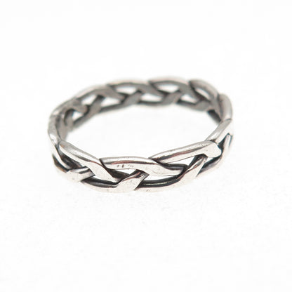 925 Sterling Silver Vintage Celtic Braided Oxidized Band Ring Size 6.75