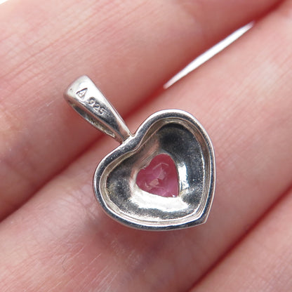 925 Sterling Silver Real Pink Topaz Heart Minimalist Pendant