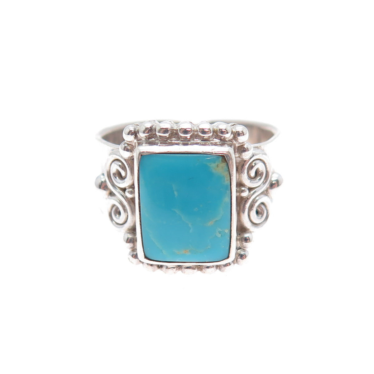 SAJEN 925 Sterling Silver Vintage Real Turquoise Spiral Adjustable Ring Size 6