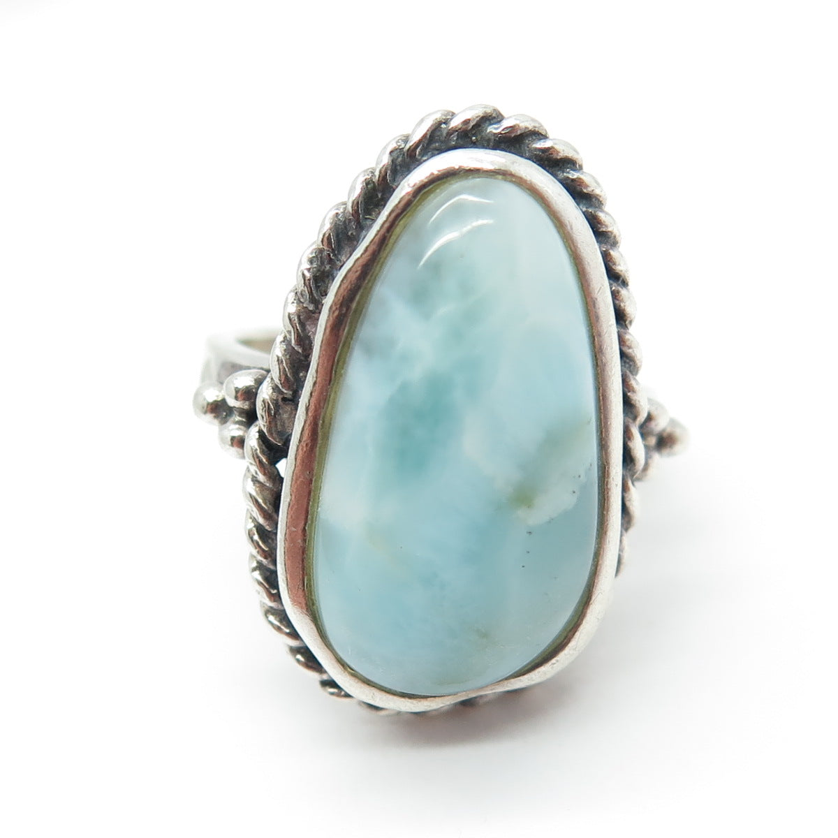 925 Sterling Silver Vintage Real Larimar Gemstone Statement Ring Size 6.25