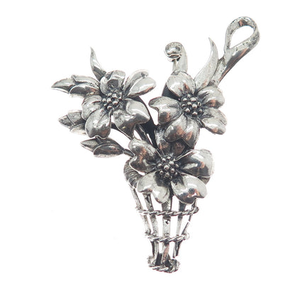 DANECRAFT 925 Sterling Silver Antique Art Deco Flower Bouquet Oxidized Brooch