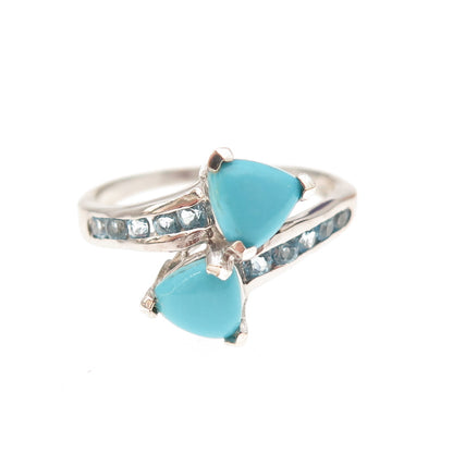 Chuck Clemency 925 Sterling Silver Real Turquoise & Blue Topaz Ring Size 8.25