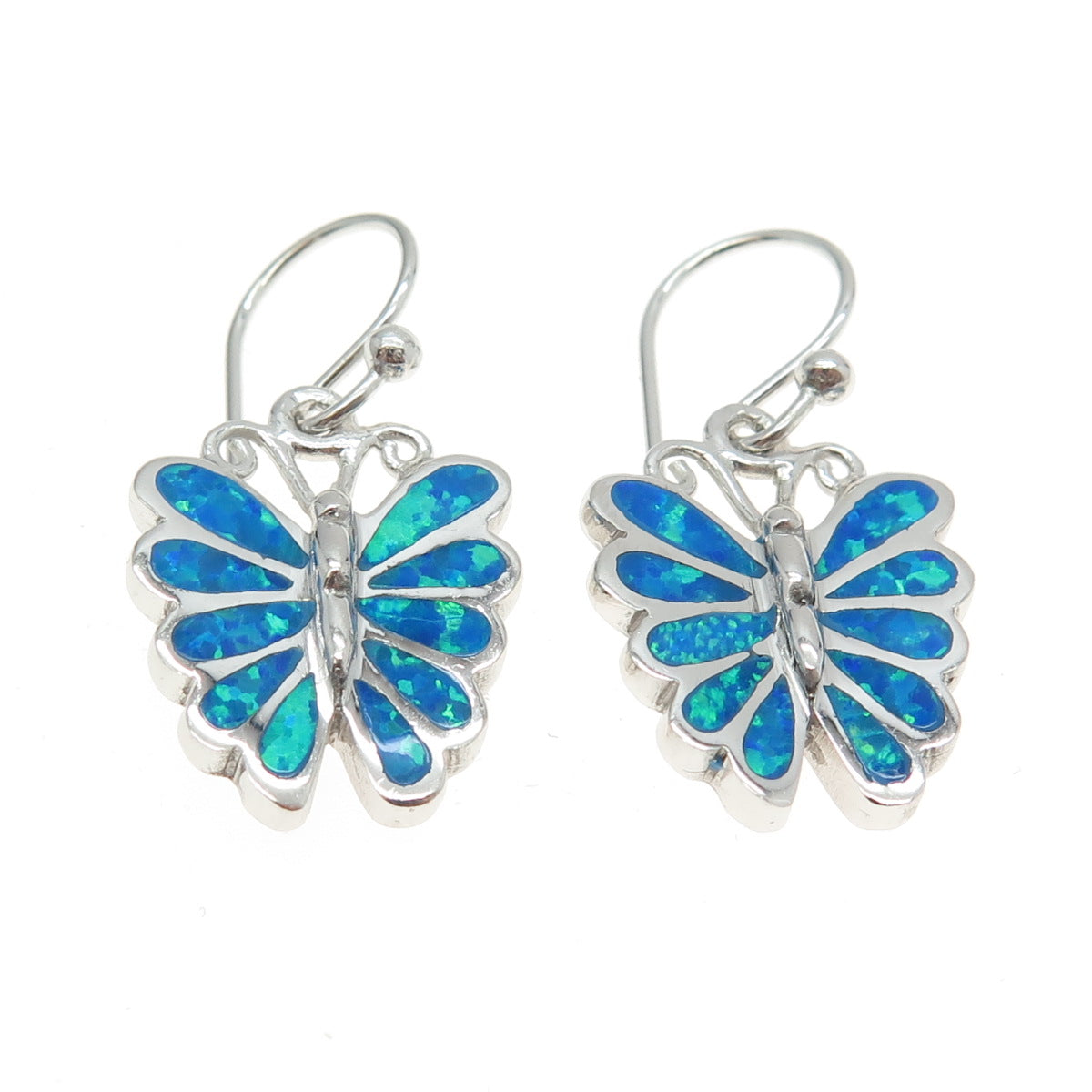 925 Sterling Silver Real Opal Butterfly Dangling Earrings