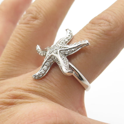925 Sterling Silver Pave C Z Starfish Ring Size 7