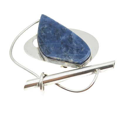 925 Sterling Silver Vintage Real Sodalite Modernist Slide Pendant / Pin Brooch