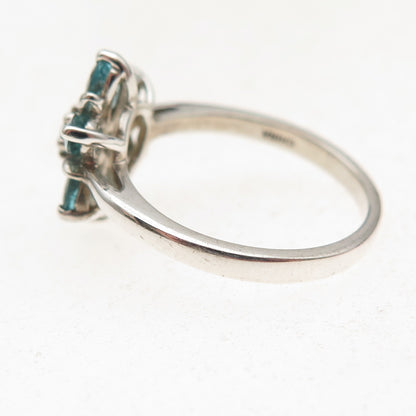 Michelle Albala 925 Sterling Silver Real Apatite Floral Ring Size 7