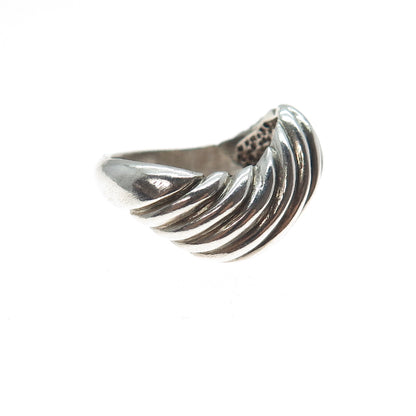 925 Sterling Silver Vintage Modernist Wavy Ribbed Oxidized Ring Size 6.75
