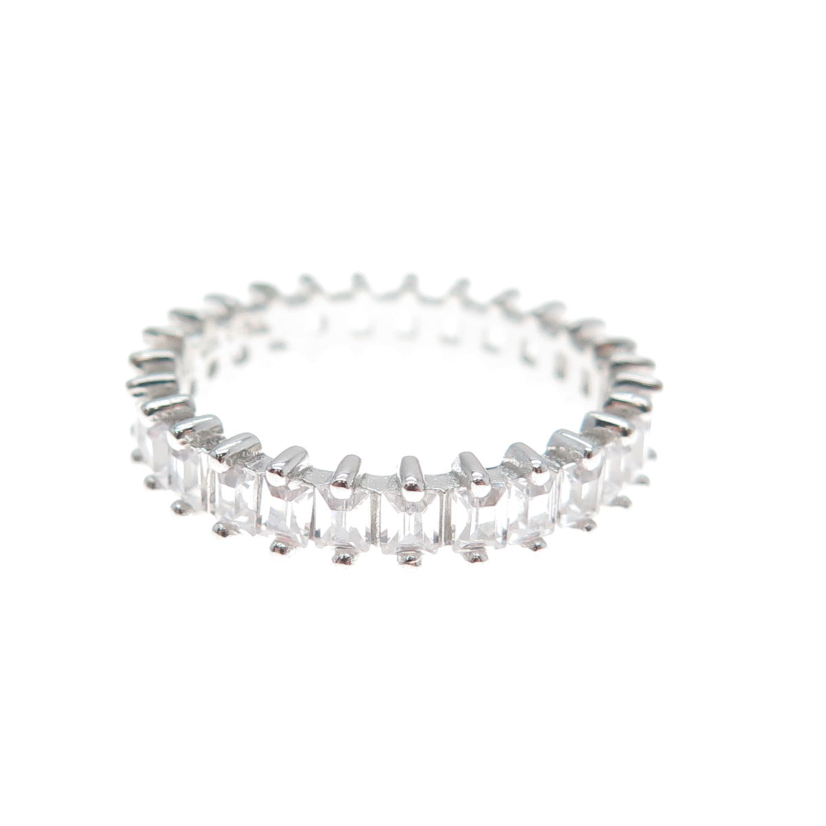 925 Sterling Silver Emerald-Cut C Z Eternity Band Ring Size 6.5
