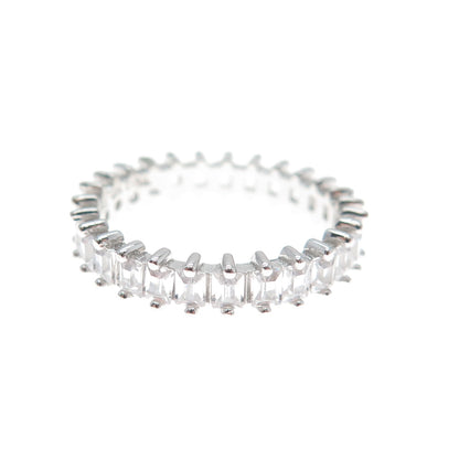 925 Sterling Silver Emerald-Cut C Z Eternity Band Ring Size 6.5