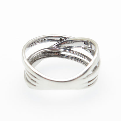925 Sterling Silver Real Round-Cut Black & White Diamond Crisscross Ring Size 7