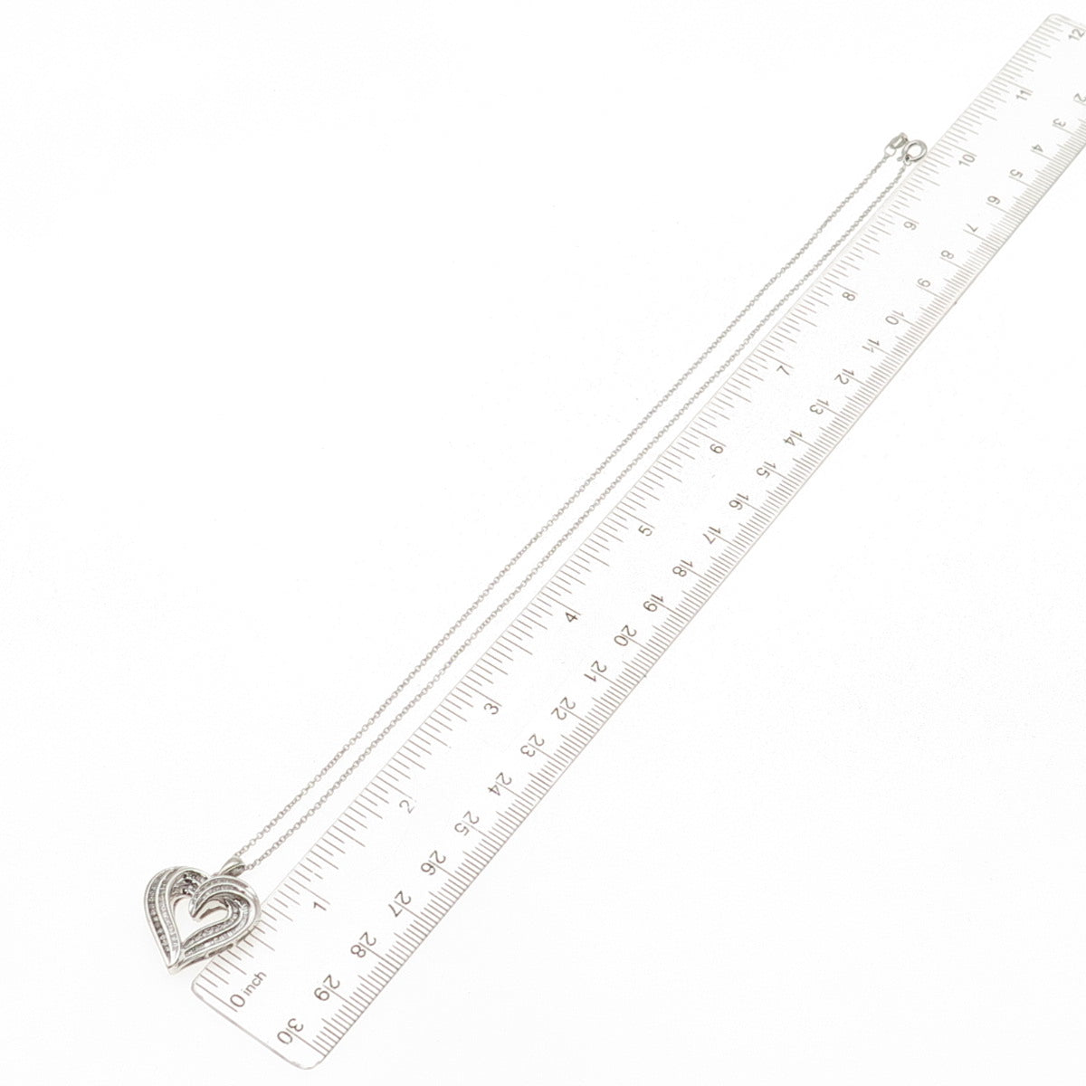 925 Sterling Silver Real Diamond Heart Cable Chain Necklace 16"