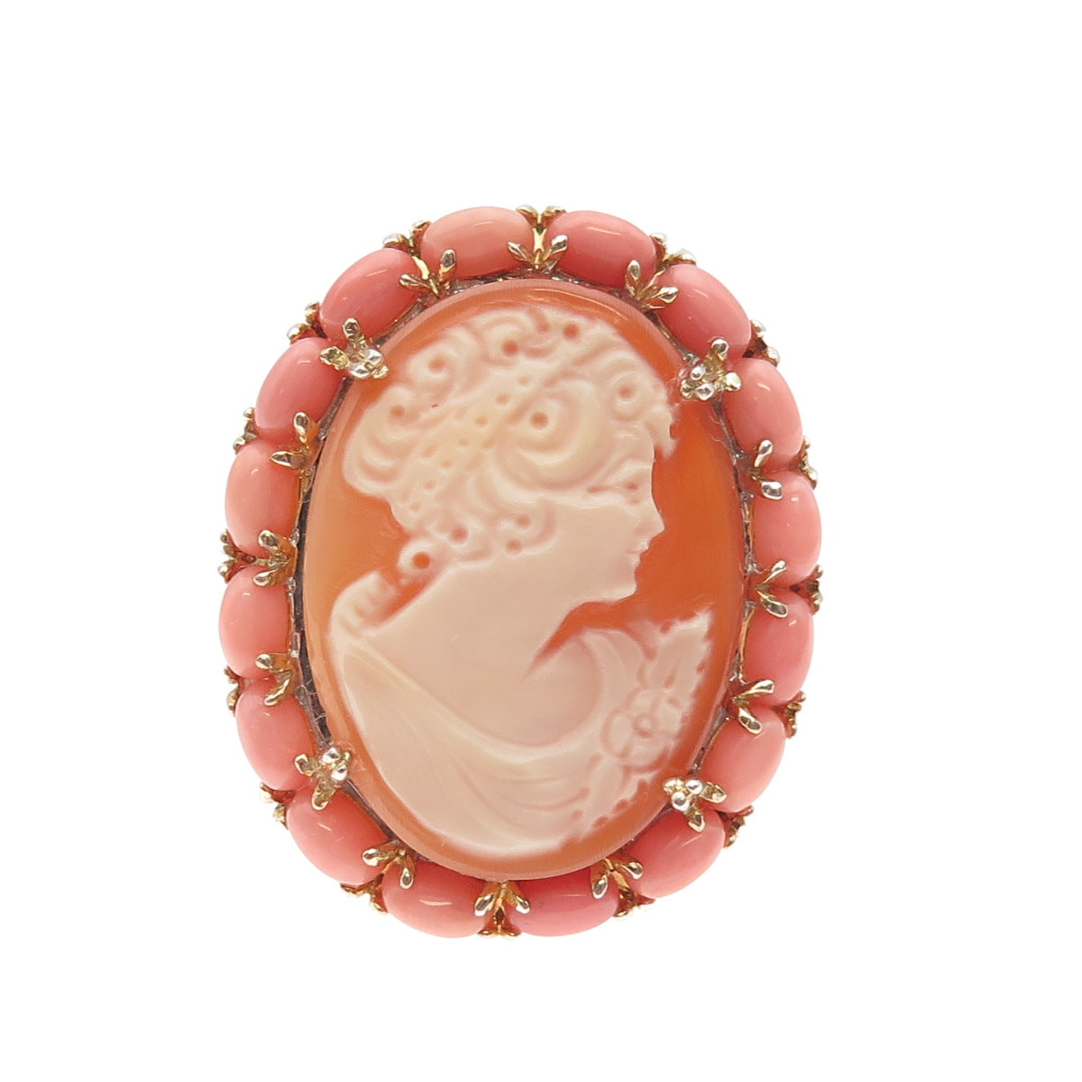 MICHAEL VALITUTTI Gems En Vogue 925 Sterling MOP Coral Lady Cameo Ring Size 8.25