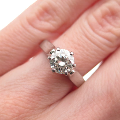 925 Sterling Silver Real Round-Cut Moissanite Engagement Ring Size 5.25