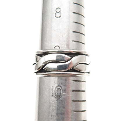 925 Sterling Silver Vintage Mexico Woven Oxidized Rotating Band Ring Size 9.75